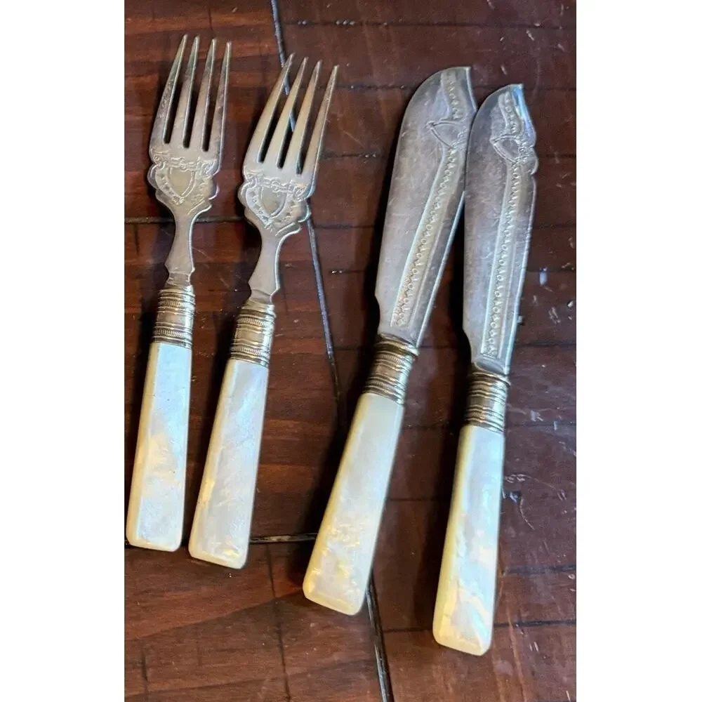 Antique Mother of Pearl Silverware Victorian Period Set of 12 Pieces